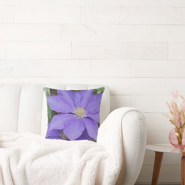 Purple Clematis Summer Floral Throw Pillow (Couch)