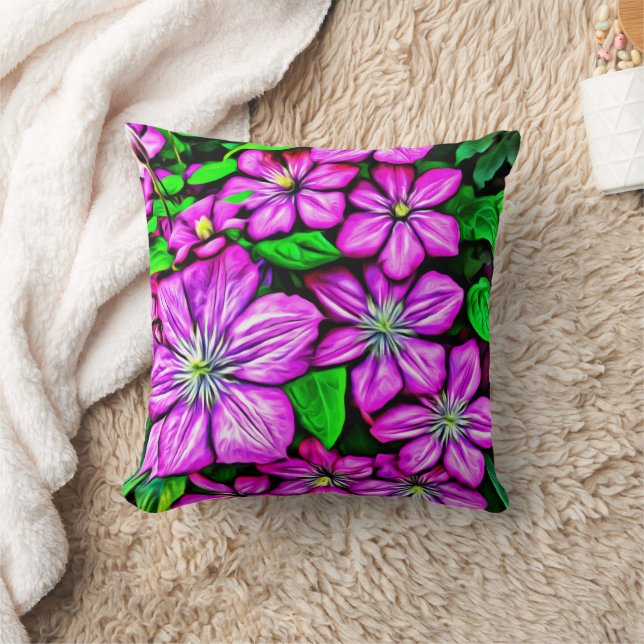 Purple Clematis throw pillow (Blanket)