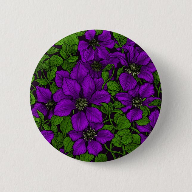Purple Clematis vine 2 Inch Round Button (Front)