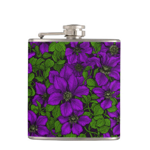 Purple Clematis vine Hip Flask