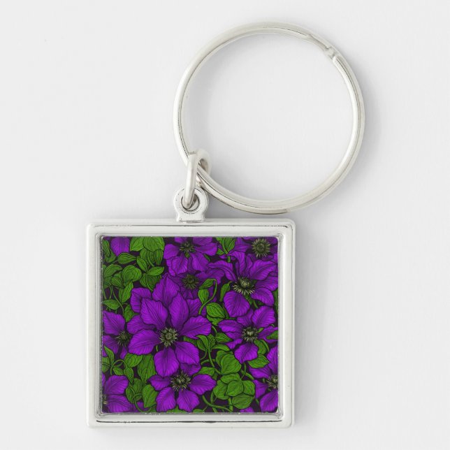 Purple Clematis vine Keychain (Front)