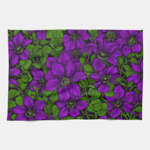 Purple Clematis vine Kitchen Towel