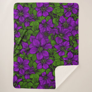 Purple Clematis vine Sherpa Blanket