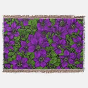 Purple Clematis vine Throw Blanket