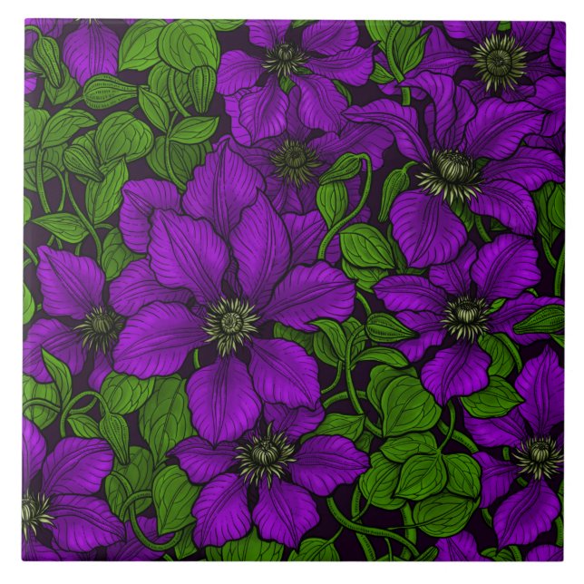 Purple Clematis vine Tile (Front)