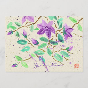 Purple Clematis Watercolor Painting Washi Paper Invitation