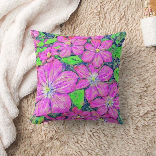 Purple Clematis with Blue Accents throw pillow (Blanket)