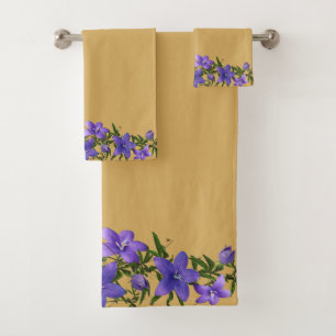 Purple Clematis with Foliage on Peach Background Bath Towel Set