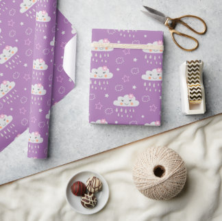 Purple clouds and Stars Wrapping Paper