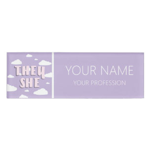 Purple Clouds They She Pronouns Name Tag