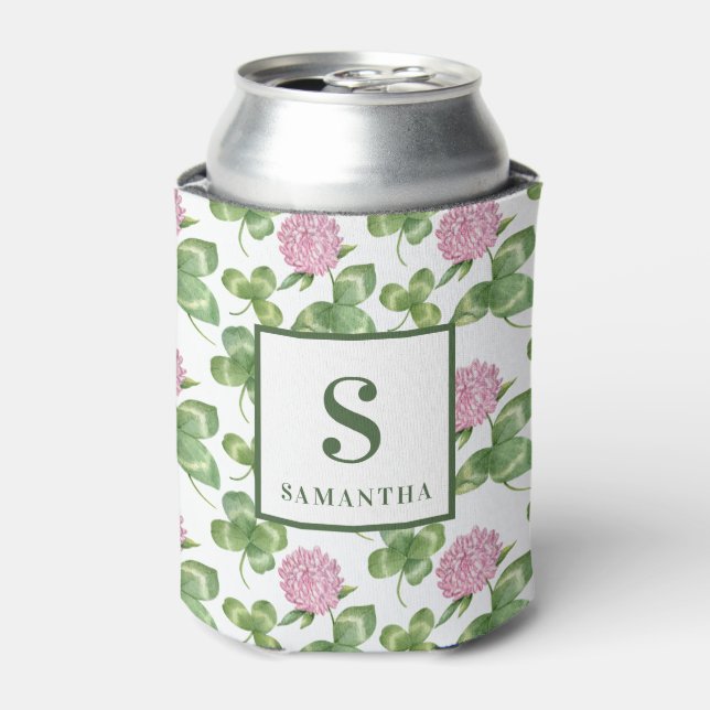Purple Clover | St Patrick's Day Monogram Can Cooler (Can Front)