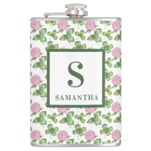Purple Clover St Patrick's Day Monogram Hip Flask