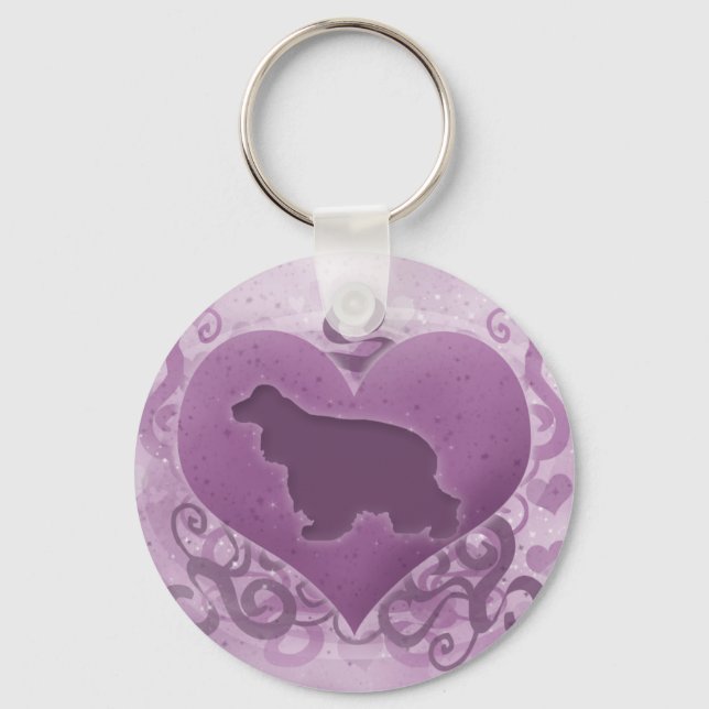 Purple Cocker Spaniel Valentine Keychain (Front)