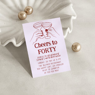 Purple Cocktail “Cheers to Forty 40th Birthday Invitation