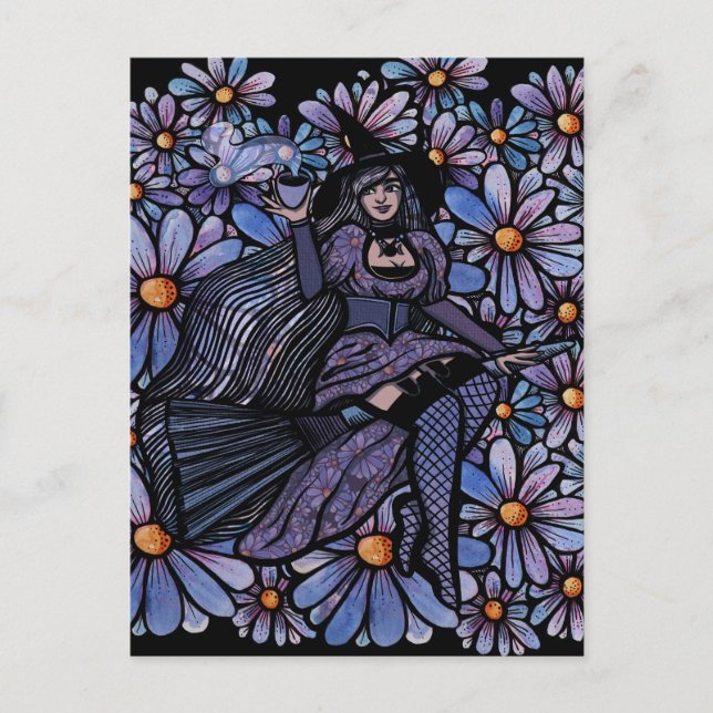 Purple Coffee Witch Daisy Art                      Holiday Postcard (Front)