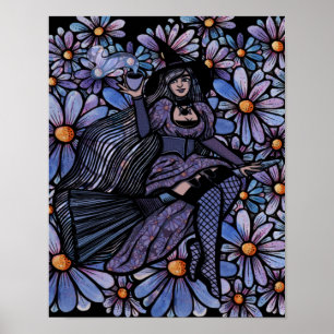 Purple Coffee Witch Daisy Art                      Poster