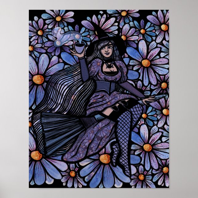 Purple Coffee Witch Daisy Art                      Poster (Front)
