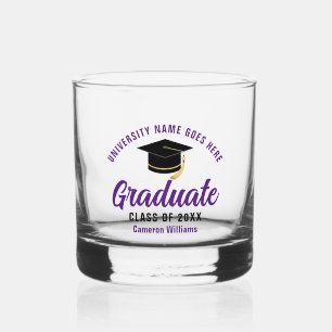 Purple College Graduation Custom 2025 Graduate Whiskey Glass