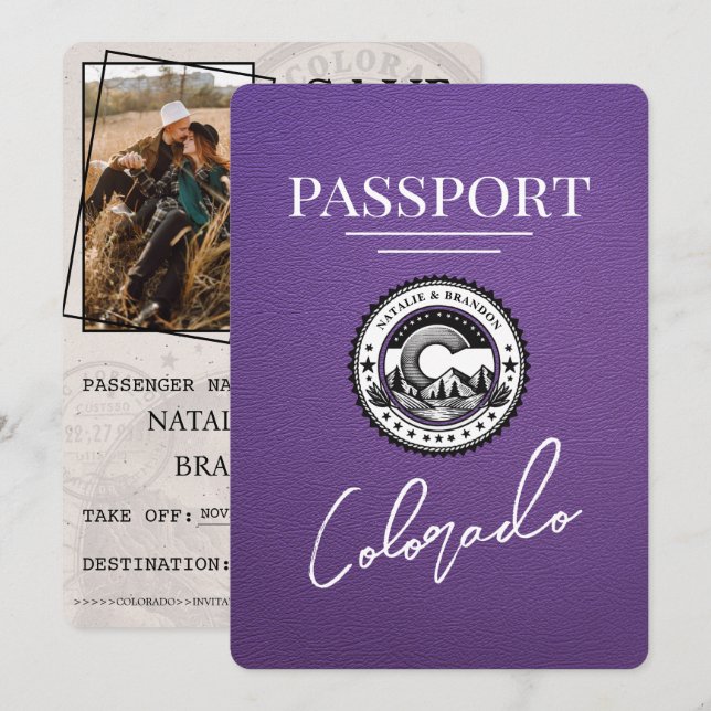 Purple Colorado Passport Save The Date (Front/Back)