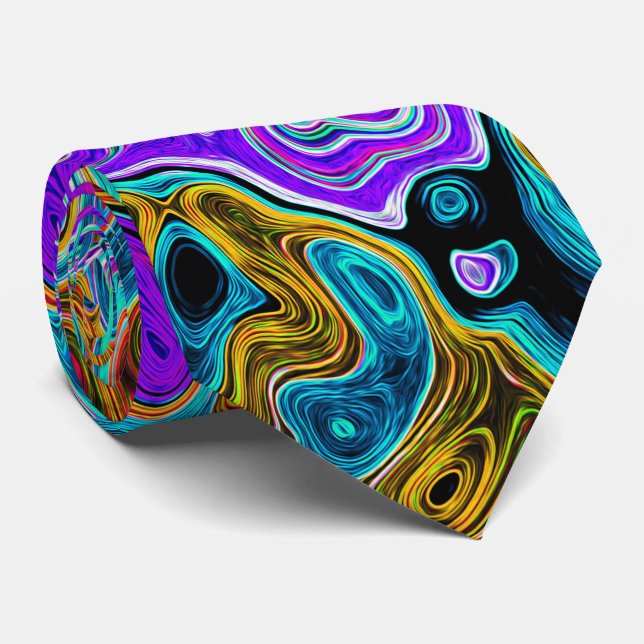 Purple Colorful Groovy Abstract Retro Liquid Swirl Tie (Rolled)