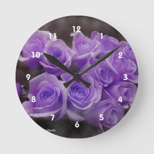 Purple colorized rose bunch round clock