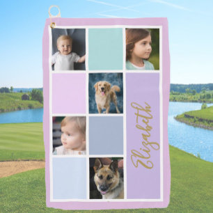 Purple Colour Block Custom Template Family Photos  Golf Towel
