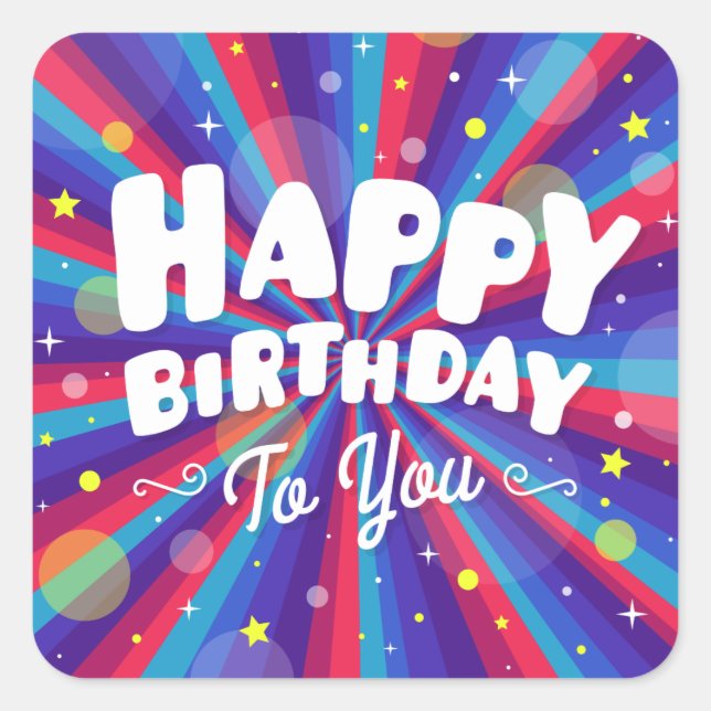 Purple Colour burst happy birthday to you Square Sticker (Front)
