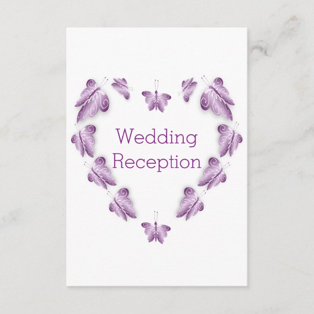 Purple Colour Butterflies Design Wedding Reception Enclosure Card (Front)