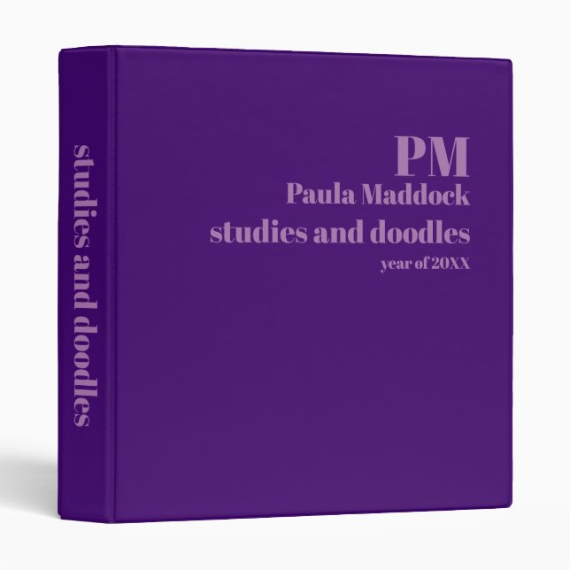 Purple Colour Custom Monogram. Name. Title Binder (Front/Spine)