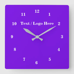 Purple Colour - Customizable - Add Your Text / Log Square Wall Clock