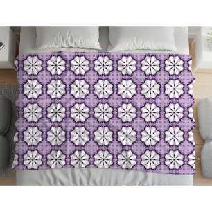 Purple colour geometric mandala pattern fleece blanket