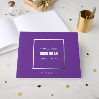 Purple Colour School Grad with Name Guest Book