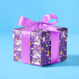 Purple Coloured 2nd Birthday Unicorn Pattern Wrapping Paper