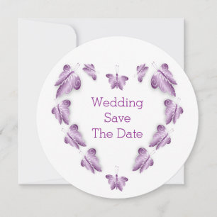 Purple Coloured Butterflies Design Wedding Save The Date