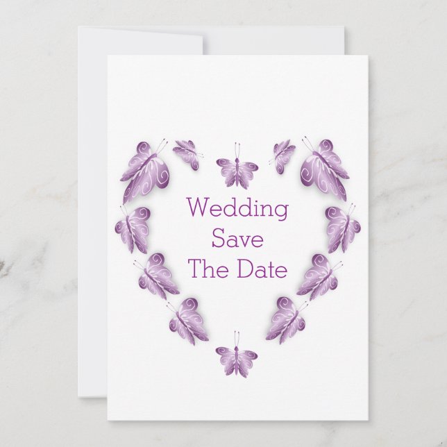 Purple Coloured Butterflies Design Wedding Save The Date (Front)