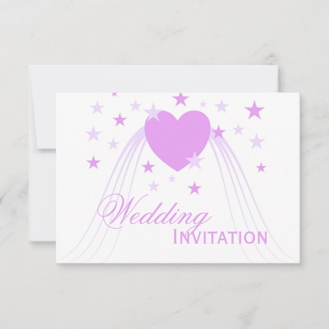 Purple Coloured Hearts Design Wedding Invitation (Front)