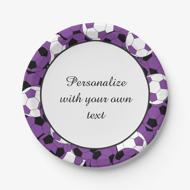 Purple Coloured Soccer Balls Paper Plate (Front)