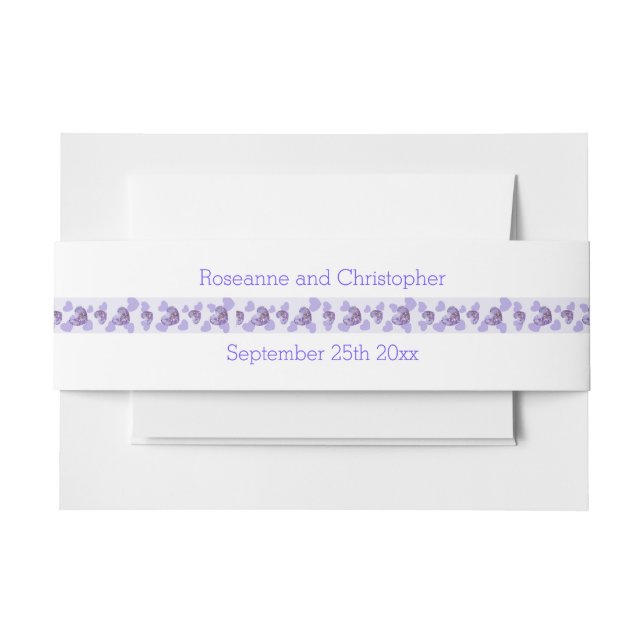 Purple Coloured Wisteria Heart Design Wedding Invitation Belly Band (Front Example)