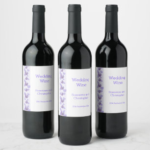 Purple Coloured Wisteria Heart Design Wedding Wine Label