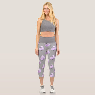 Purple Colourful Flower Botanical Easter Egg Style Capri Leggings