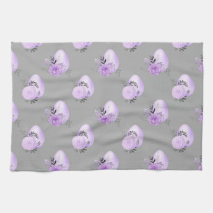 Purple Colourful Flower Botanical Easter Egg Style Kitchen Towel
