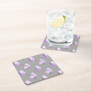Purple Colourful Flower Botanical Easter Egg Style Square Paper Coaster