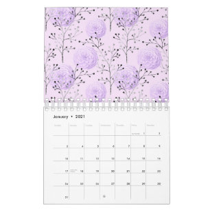 Purple Colourful Flower Botanical Floral Calendar