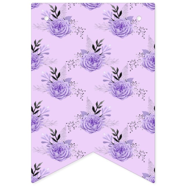Purple Colourful Flower Botanical Floral Pattern Bunting Flags (First Flag)