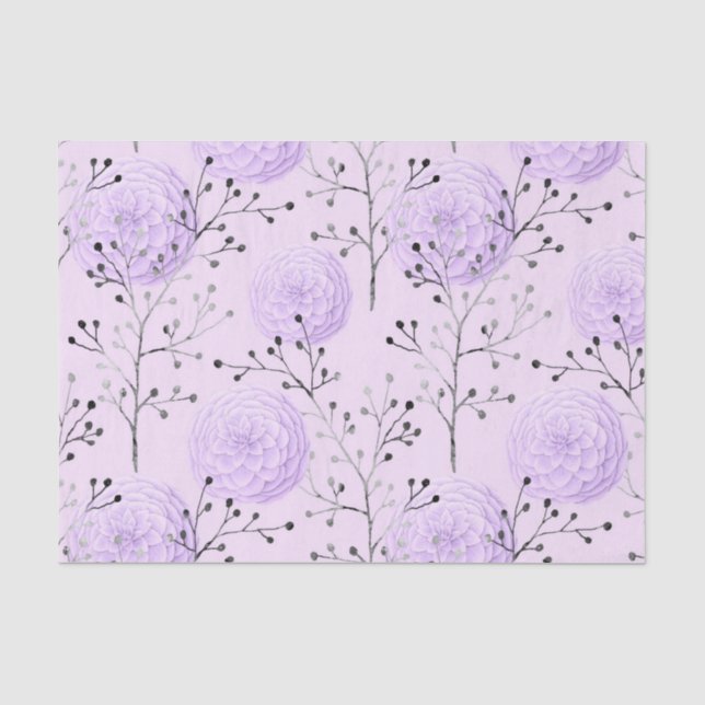 Purple Colourful Flower Botanical Floral Pattern Tissue Paper (Front)