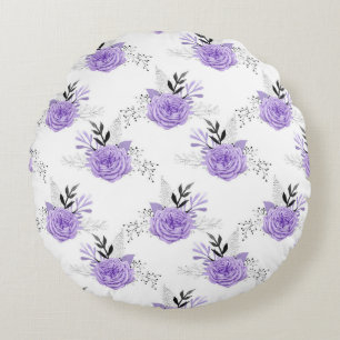 Purple Colourful Flower Botanical Floral Round Pillow