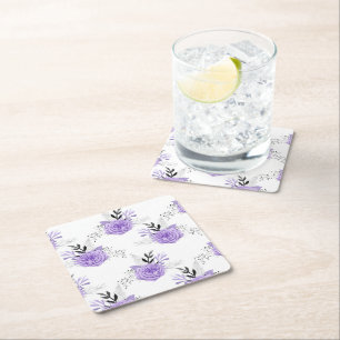 Purple Colourful Flower Botanical Floral Square Paper Coaster