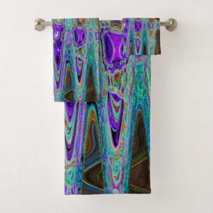 Purple Colourful Groovy Abstract Retro Atomic Wave Bath Towel Set