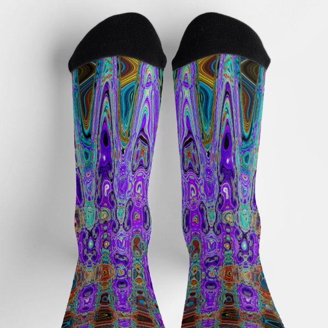 Purple Colourful Groovy Abstract Retro Atomic Wave Socks (Top)