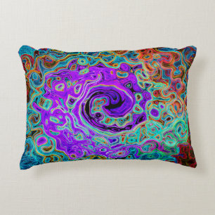 Purple Colourful Groovy Abstract Retro Liquid Swir Accent Pillow